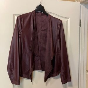 Reversible drape-front faux suede/leather jacket